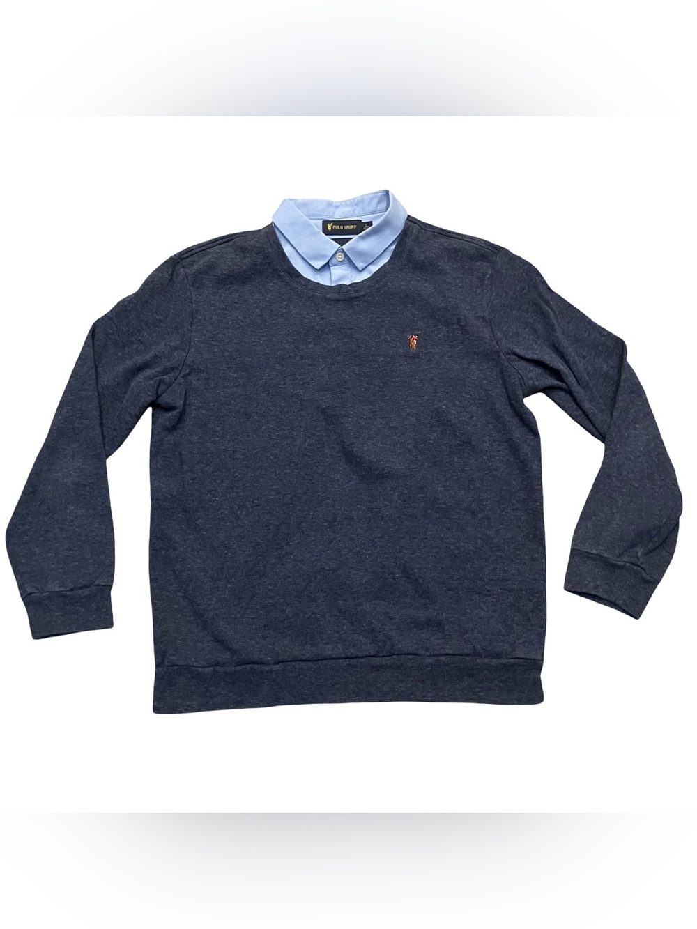 Polo Sport Mens Long Sleeve Mens L Flesh Pony Navy Heather Blue Sweater Shirt